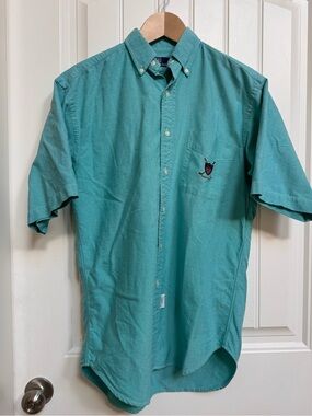 VTG Polo Ralph Lauren Teal Cotton Oxford Button Down with Golf Club Creat. S